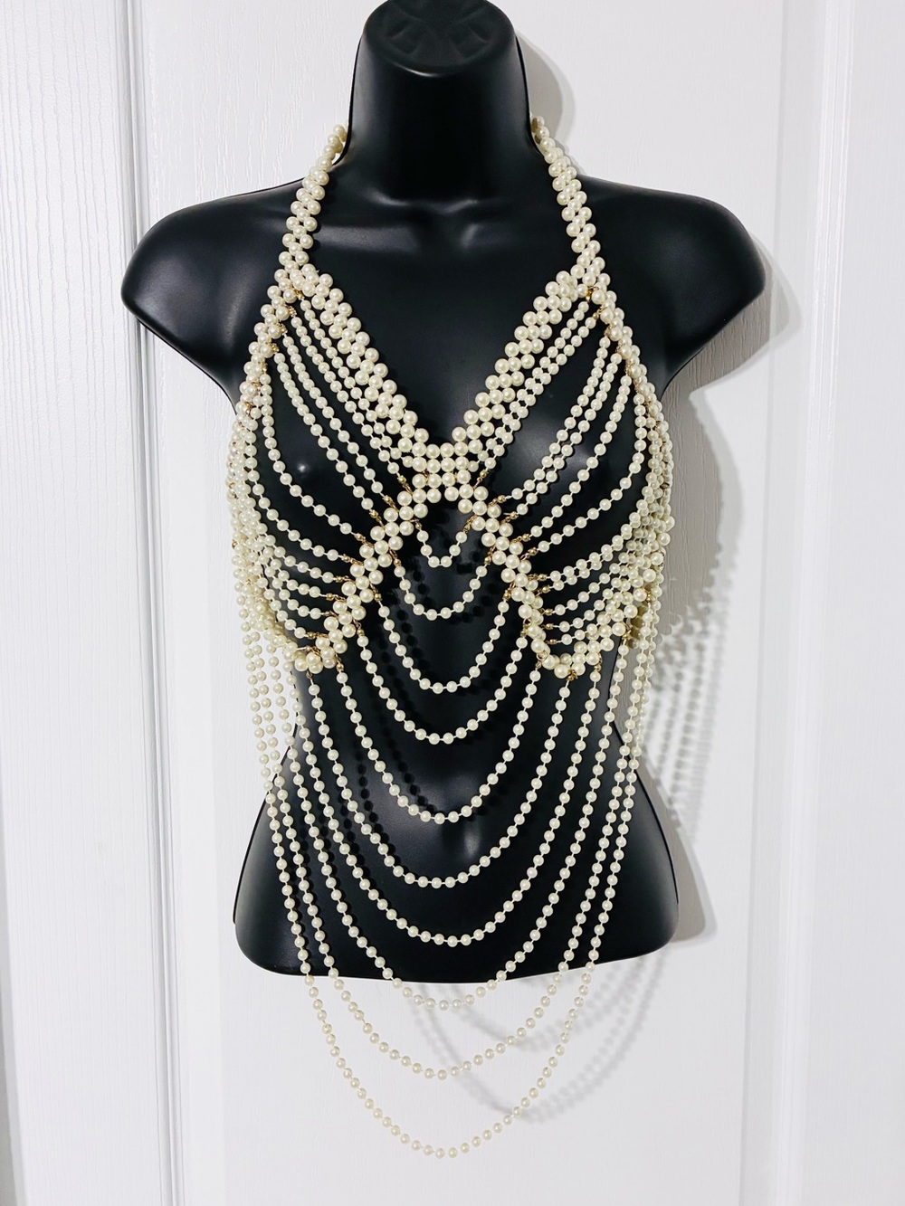 Pearl Halter Body Chain Harness Multi Layered Body Jewelry Festival Rave OS